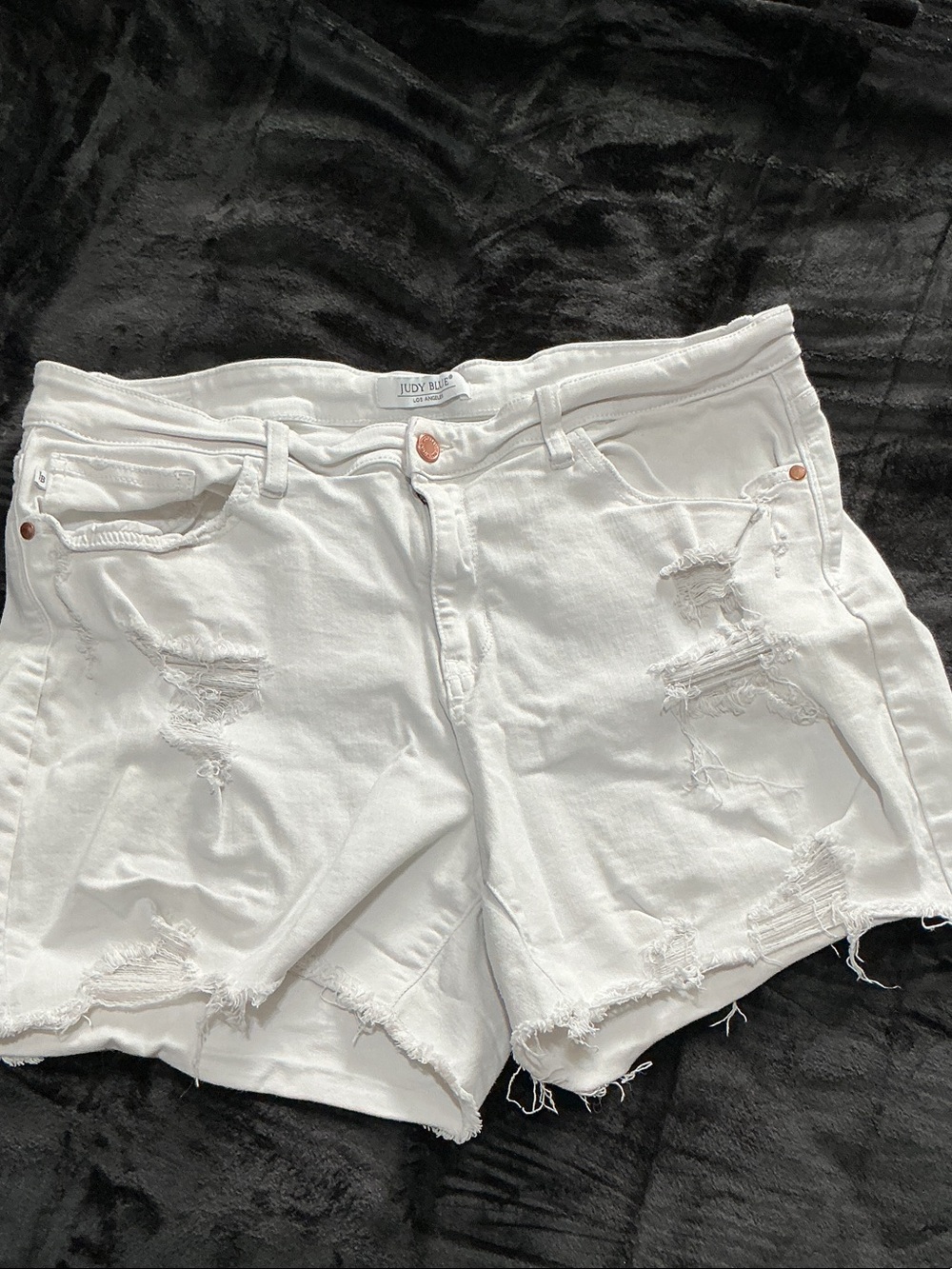 Judy Blue White Distressed Mid-Rise Denim Cutoff Shorts